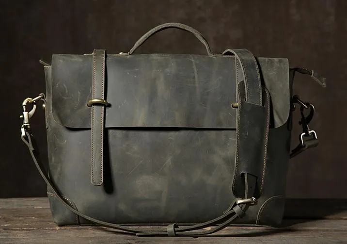 Handmade Leather Mens Cool Messenger Bag Briefcase Work Bag Business Bag Laptop Bag for men