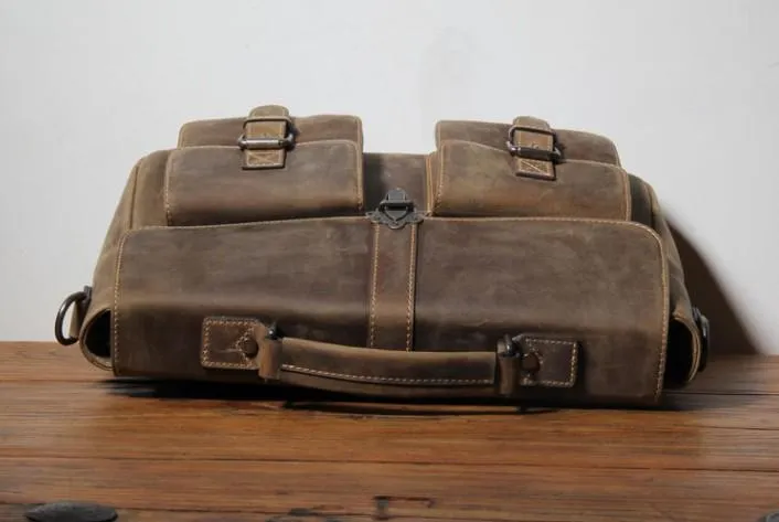 Handmade Leather Mens Cool Messenger Bag Work Bag Backpack Travel Bag Briefcase Bag for men