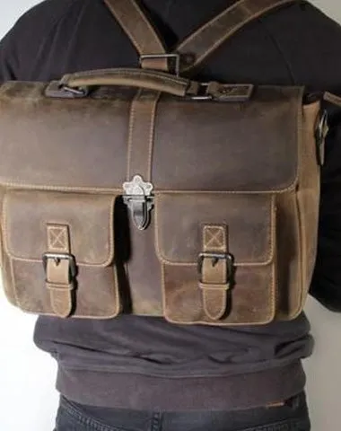 Handmade Leather Mens Cool Messenger Bag Work Bag Backpack Travel Bag Briefcase Bag for men