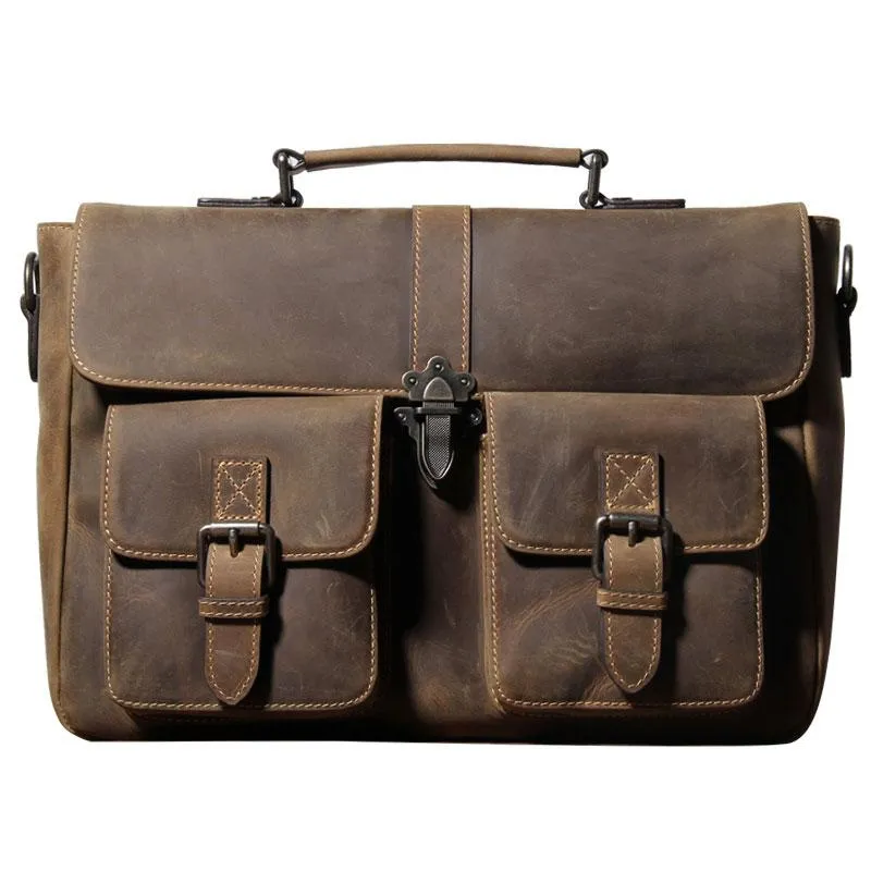 Handmade Leather Mens Cool Messenger Bag Work Bag Backpack Travel Bag Briefcase Bag for men