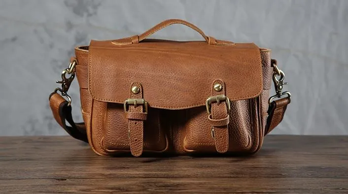 Handmade Leather Mens Cool Shoulder Bag Messenger Bag Camera Bag Cycling Bag for men