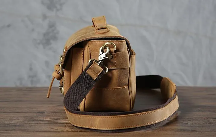 Handmade Leather Mens Cool Shoulder Bag Messenger Bag Camera Bag Cycling Bag for men
