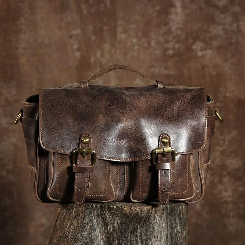 Handmade Leather Mens Cool Shoulder Bag Messenger Bag Camera Bag Cycling Bag for men