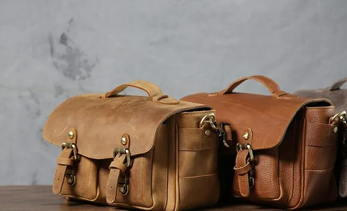 Handmade Leather Mens Cool Shoulder Bag Messenger Bag Camera Bag Cycling Bag for men