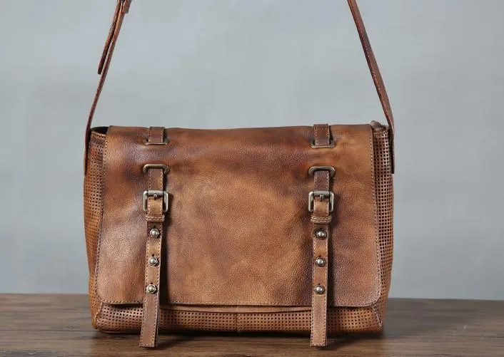 Handmade Leather Mens Cool Shoulder Bags Messenger Bag Cycling Bag for men