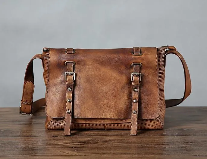 Handmade Leather Mens Cool Shoulder Bags Messenger Bag Cycling Bag for men