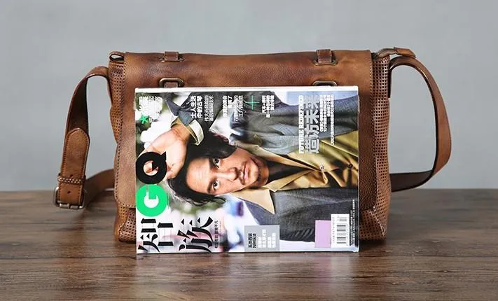 Handmade Leather Mens Cool Shoulder Bags Messenger Bag Cycling Bag for men