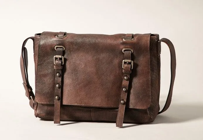 Handmade Leather Mens Cool Shoulder Bags Messenger Bag Cycling Bag for men
