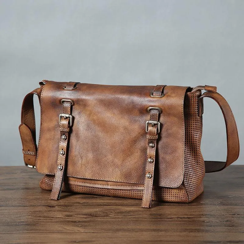 Handmade Leather Mens Cool Shoulder Bags Messenger Bag Cycling Bag for men