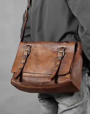 Handmade Leather Mens Cool Shoulder Bags Messenger Bag Cycling Bag for men