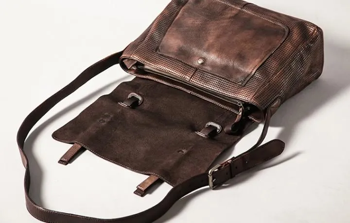 Handmade Leather Mens Cool Shoulder Bags Messenger Bag Cycling Bag for men