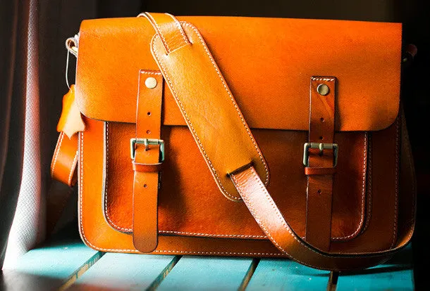 Handmade leather mens Messenger Bags School shoulder bags for Men