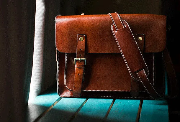 Handmade leather mens Messenger Bags School shoulder bags for Men
