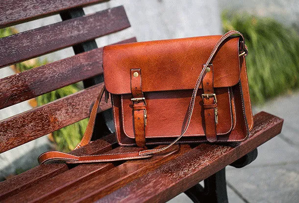Handmade leather mens Messenger Bags School shoulder bags for Men