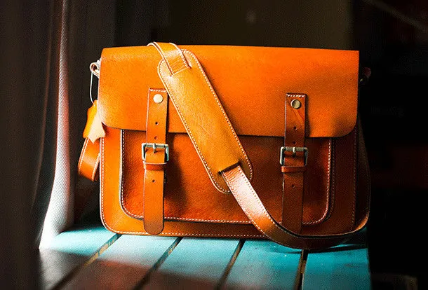 Handmade leather mens Messenger Bags School shoulder bags for Men