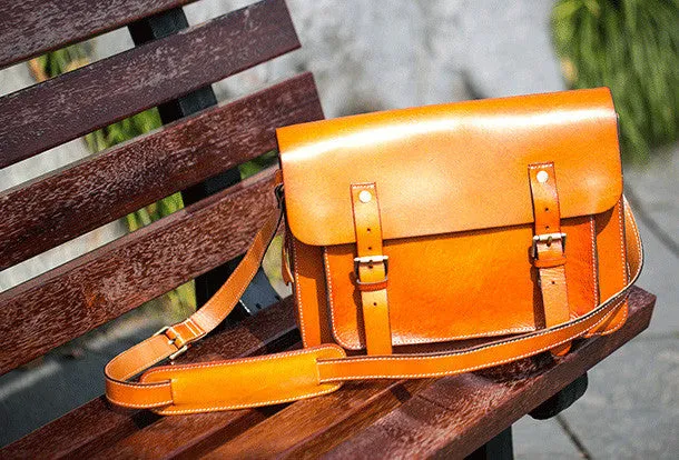 Handmade leather mens Messenger Bags School shoulder bags for Men