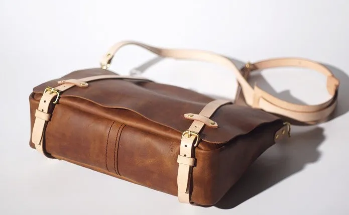 Handmade Leather Tan Mens Messenger Bag Cool Handbag Briefcase for Men