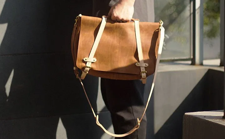 Handmade Leather Tan Mens Messenger Bag Cool Handbag Briefcase for Men
