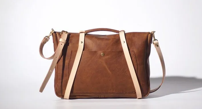Handmade Leather Tan Mens Messenger Bag Cool Handbag Briefcase for Men