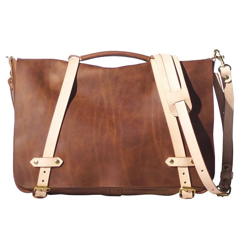 Handmade Leather Tan Mens Messenger Bag Cool Handbag Briefcase for Men