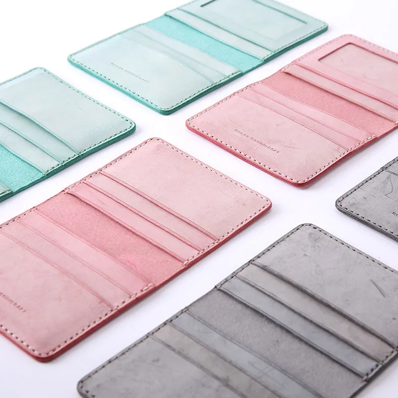 Handmade Leather Womens Slim License Wallet Front Pocket Wallet Slim Card Wallet for Women