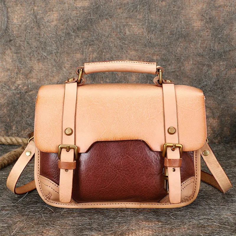 Handmade Small Leather Womens Satchel Shoulder Bag School Handbag Crossbody Purses for Ladies