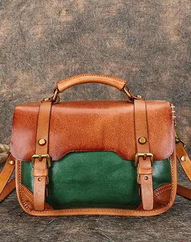 Handmade Small Leather Womens Satchel Shoulder Bag School Handbag Crossbody Purses for Ladies