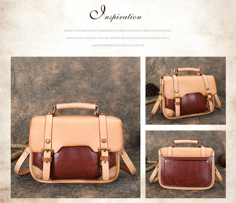 Handmade Small Leather Womens Satchel Shoulder Bag School Handbag Crossbody Purses for Ladies