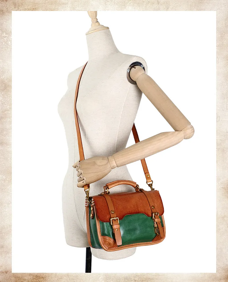 Handmade Small Leather Womens Satchel Shoulder Bag School Handbag Crossbody Purses for Ladies