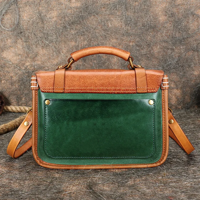 Handmade Small Leather Womens Satchel Shoulder Bag School Handbag Crossbody Purses for Ladies