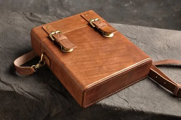 Handmade Vintage Coffee Leather Mens Messenger Bag Box Shoulder Bags for Men