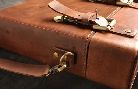 Handmade Vintage Coffee Leather Mens Messenger Bag Box Shoulder Bags for Men