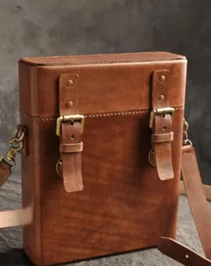 Handmade Vintage Coffee Leather Mens Messenger Bag Box Shoulder Bags for Men