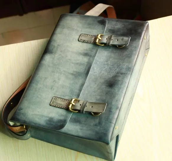 Handmade Vintage Leather Mens Messenger Bags Gray Shoulder Bag for Men