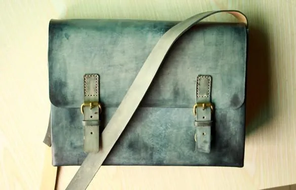 Handmade Vintage Leather Mens Messenger Bags Gray Shoulder Bag for Men