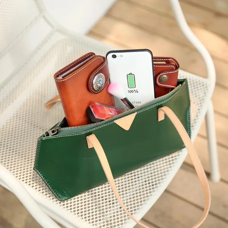 Handmade Vintage Womens Green Leather Handbags Unique Leather Womens Shoulder Purse