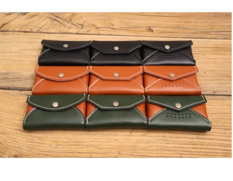 Handmade Women Leather Card Holders Envelope Black Card Holder Coin Wallet For Women