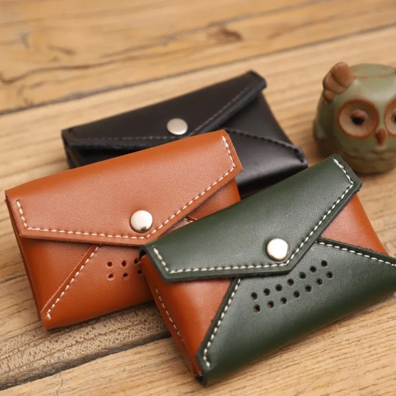 Handmade Women Leather Card Holders Envelope Black Card Holder Coin Wallet For Women