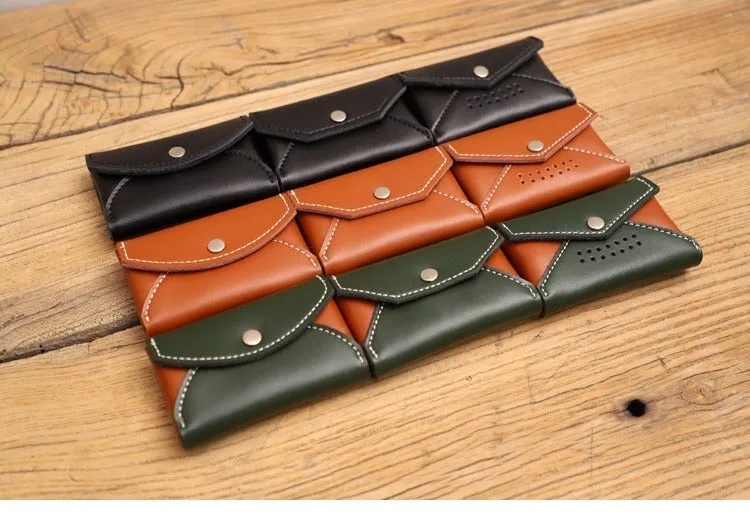 Handmade Women Leather Card Holders Envelope Brown Card Holder Coin Wallet For Women