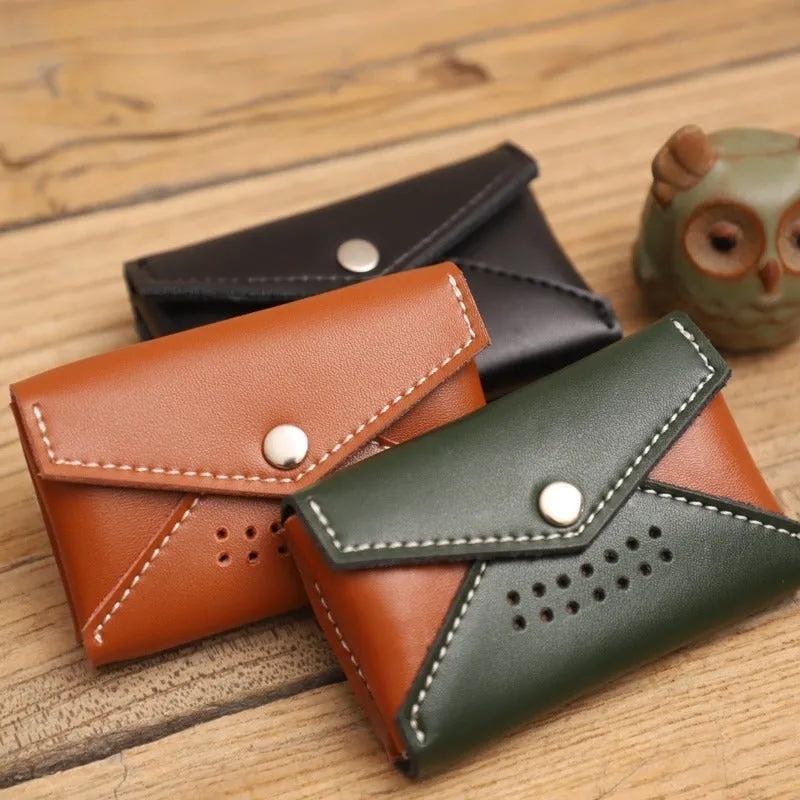 Handmade Women Leather Card Holders Envelope Brown Card Holder Coin Wallet For Women