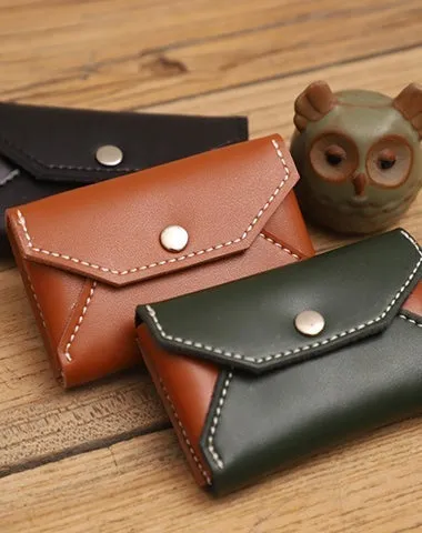 Handmade Women Leather Card Holders Envelope Brown Card Holder Coin Wallet For Women