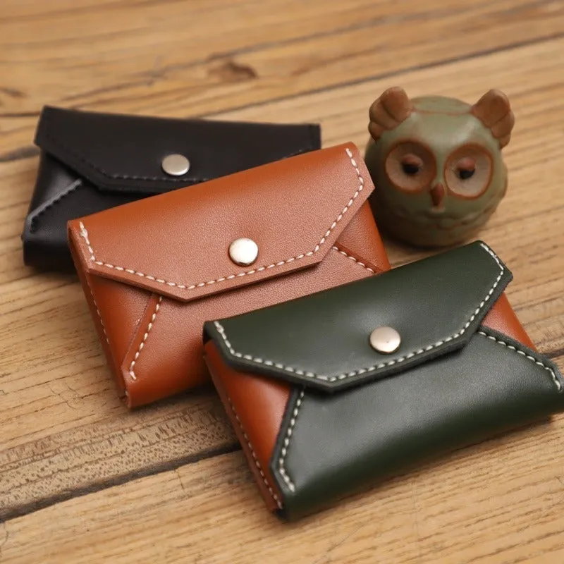 Handmade Women Leather Card Holders Envelope Brown Card Holder Coin Wallet For Women