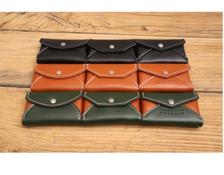 Handmade Women Leather Card Holders Envelope Brown Card Holder Coin Wallet For Women