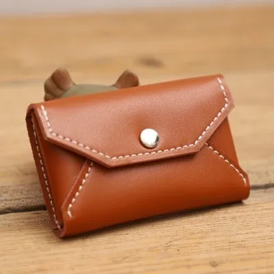Handmade Women Leather Card Holders Envelope Brown Card Holder Coin Wallet For Women
