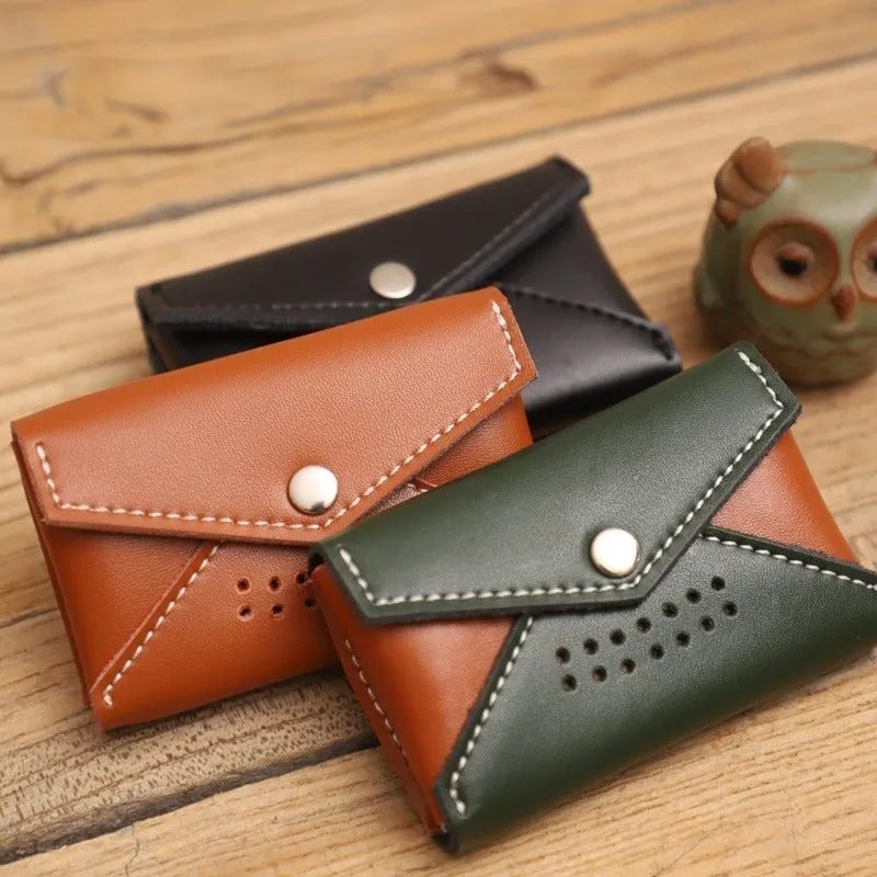 Handmade Women Leather Card Holders Envelope Green Card Holder Coin Wallet For Women
