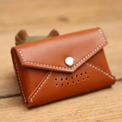 Handmade Women Leather Card Holders Envelope Green Card Holder Coin Wallet For Women