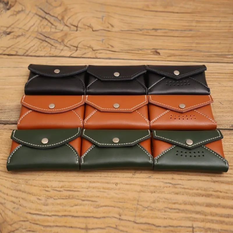 Handmade Women Leather Card Holders Envelope Green Card Holder Coin Wallet For Women