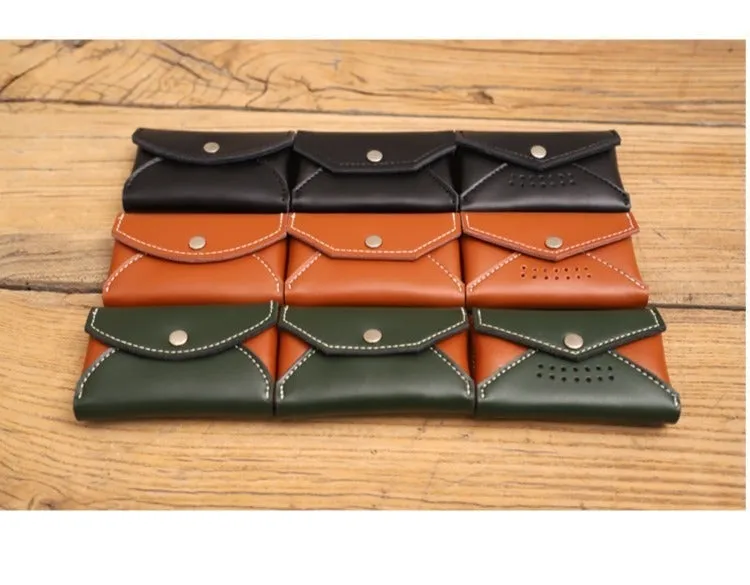 Handmade Women Leather Card Holders Envelope Green Card Holder Coin Wallet For Women