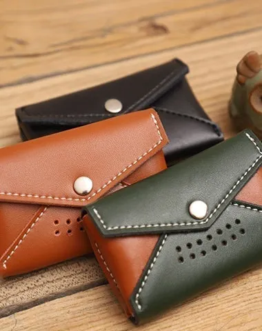 Handmade Women Leather Card Holders Envelope Green Card Holder Coin Wallet For Women