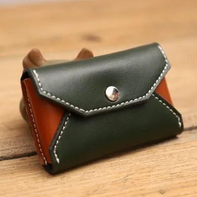 Handmade Women Leather Card Holders Envelope Green Card Holder Coin Wallet For Women